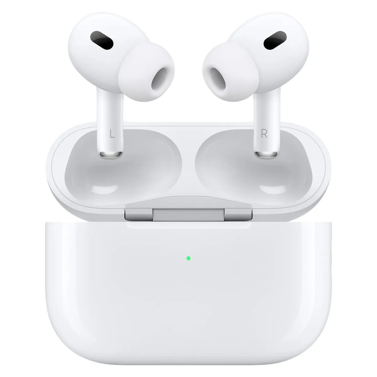 هدفون بلوتوثی اپل مدل AirPods Pro 2nd Generation با نویز کنسلینگ فعال (ANC)، نویز کنسلینگ میکروفون (ENC)، درگاه شارژ USB Type-C، با قابلیت شارژ بی‌سیم، دارای میکروفون دوگانه از نوع Beamforming، مقاومت در برابر رطوبت و عرق
