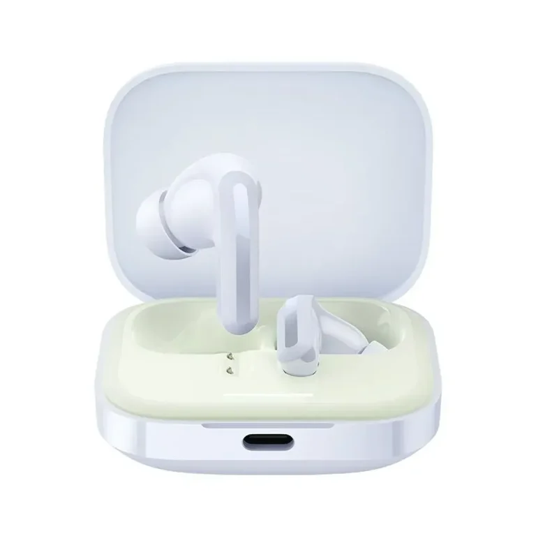 هدفون بلوتوثی شیائومی مدل Redmi Buds ۵ با نویز کنسلینگ فعال (ANC)، درگاه شارژ USB Type-C، دارای نشانگر روی محفظه شارژ