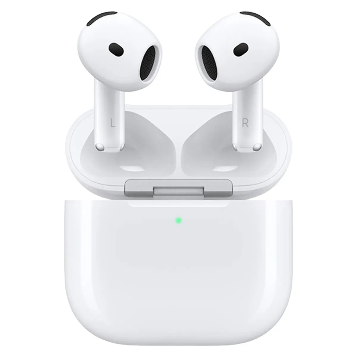هدفون بلوتوثی اپل مدل AirPods 4 دارای نویز کنسلینگ، درگاه شارژ USB-Type-C و شارژ بی سیم، با قابلیت اتصال به چند دستگاه، پشتیبانی از فرمان لمسی و دستیار صوتی، نشانگر LED، مقاوم در برابر پاشش آب و گرد و غبار