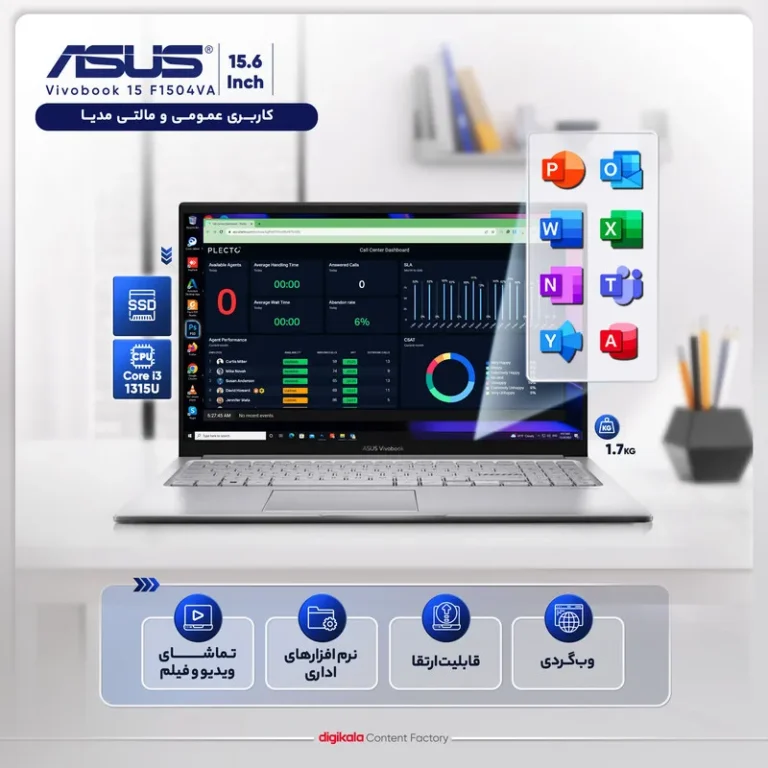 لپ تاپ ۱۵.۶ اینچی ایسوس مدل Vivobook ۱۵ X۱۵۰۴VA-BQ۵۲۸۷-Core ۷ ۱۵۰U-۲۴GB DDR۴ ۳۲۰۰MHz-۵۱۲GB-IPSکاستوم شده