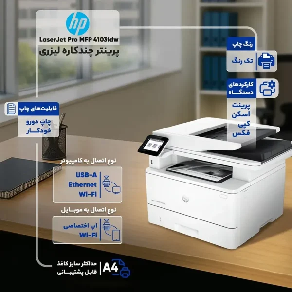 پرینتر چند کاره لیزری اچ‌ پی مدل LaserJet Pro MFP 4103fdw - تصویر 6