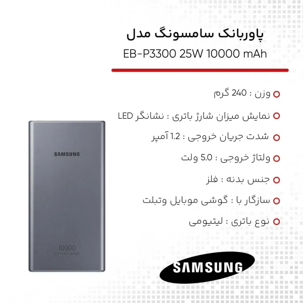 پاوربانک سامسونگ مدل 25W EB-P3300 ظرفیت 10000 میلی آمپر ساعت - تصویر 14