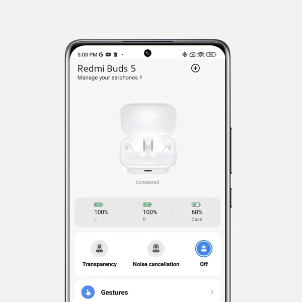 هدفون بلوتوثی شیائومی مدل Redmi Buds 5 با نویز کنسلینگ فعال (ANC)، درگاه شارژ USB Type-C، دارای نشانگر روی محفظه شارژ - تصویر 16