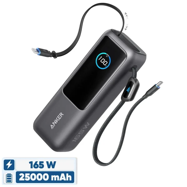 پاوربانک 100 وات انکر مدل A1695 ظرفیت 25000 میلی آمپر ساعت به همراه دو کابل USB-C - تصویر 1