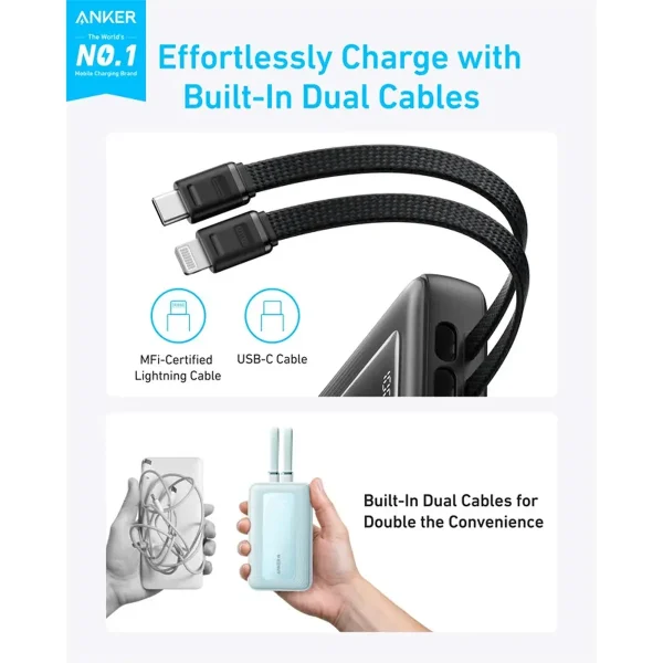 پاوربانک انکر مدل A1681 ظرفیت 20000 میلی آمپر ساعت به همراه کابل لایتنیگ و کابل USB Type-C - تصویر 4