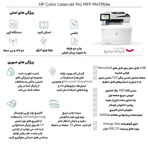 پرینتر لیزری رنگی اچ پی مدل Color LaserJet Pro MFP M479fdw - تصویر 10