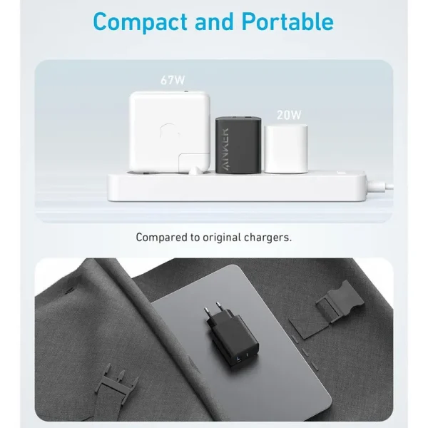 شارژر دیواری انکر Anker USB-C 20W Charger 2 Port Block With USB-C to USB-C Cable مدل B2348 - تصویر 2