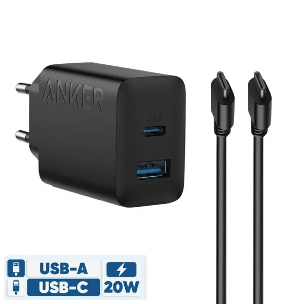ANKER CHARGER (20W),2- PORT_6 شارژر دیواری انکر Anker USB-C 20W Charger 2 Port Block With USB-C to USB-C Cable مدل B2348 - تصویر 1