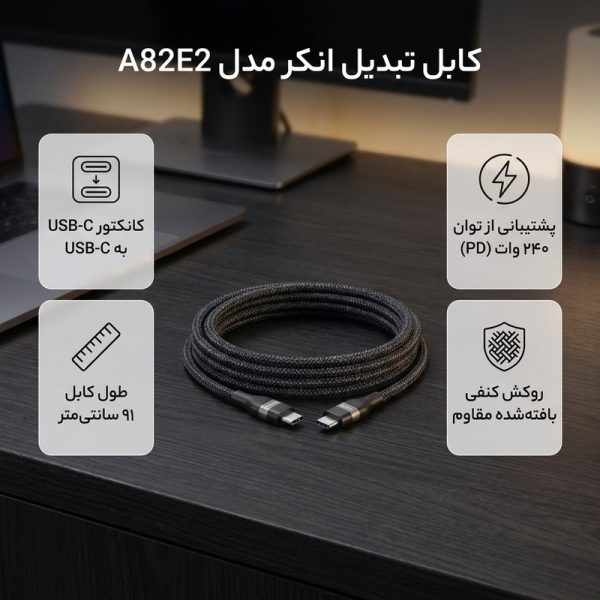کابل تبدیل USB-C به USB-C انکر مدل A82E2 طول 0.9 متر با توان 240 وات - تصویر 3