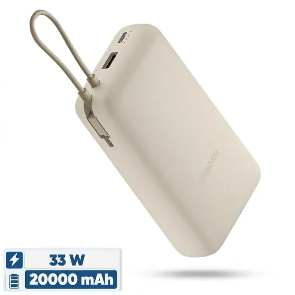 پاوربانک 33 وات شیائومی مدل Integrated Cable ظرفیت 20000 میلی آمپر ساعت - گلوبال_6 پاوربانک 33 وات شیائومی مدل Integrated Cable ظرفیت 20000 میلی آمپر ساعت - گلوبال - تصویر 1